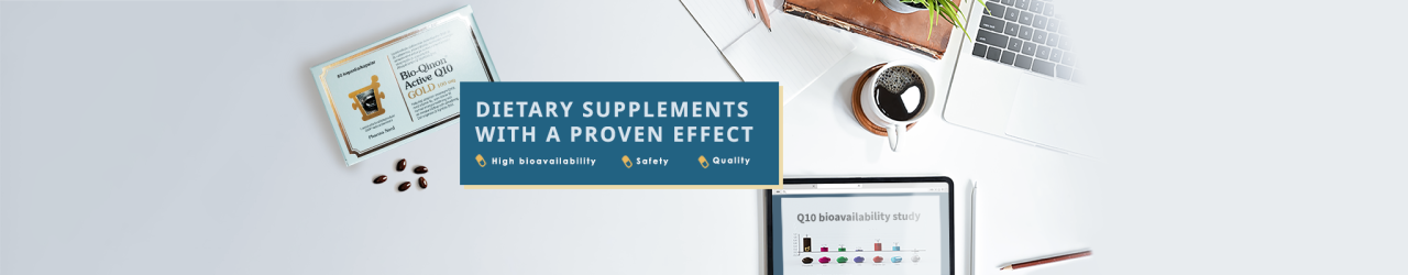 Pharma Nord products has been documented to have an proven effect A Q10 gold box placed on a table with office utilities