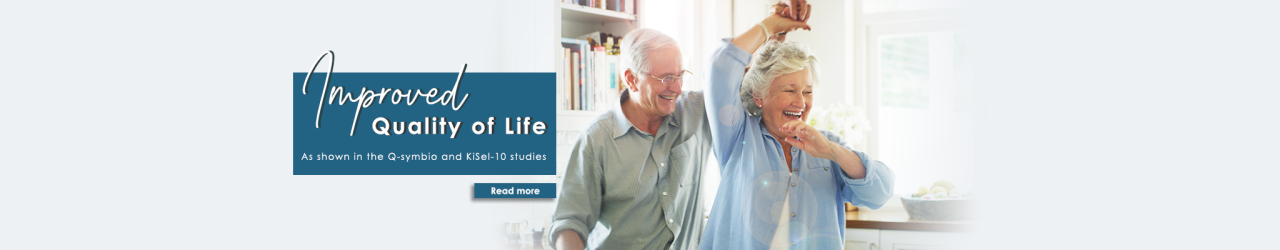 Q-symbio and kiSel-10 study proofs an improved quality of life Two happy elderly people dancing with each other